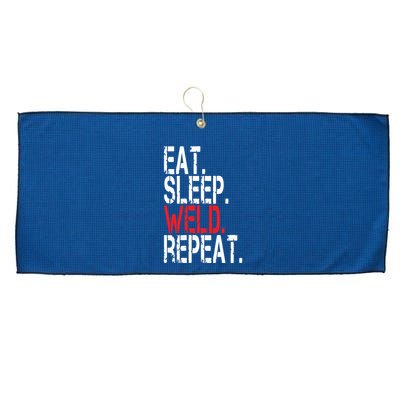 Eat Sleep Weld Repeat Funny Welder Large Microfiber Waffle Golf Towel