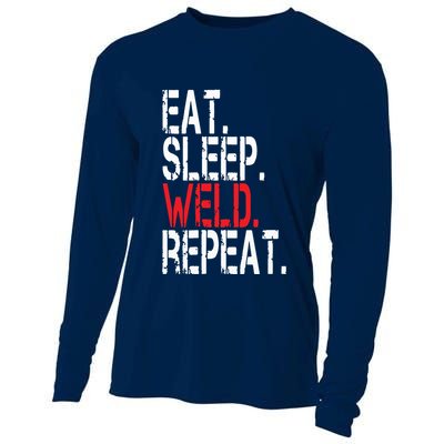 Eat Sleep Weld Repeat Funny Welder Cooling Performance Long Sleeve Crew