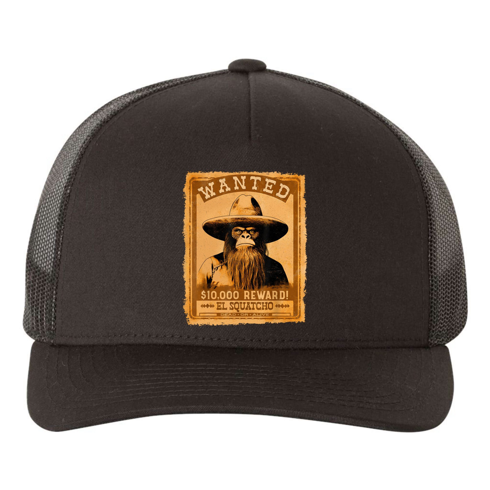 El Squatcho Wanted Poster – Western Bigfoot Funny Sasquatch Yupoong Adult 5-Panel Trucker Hat
