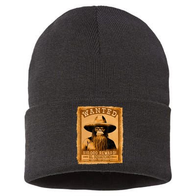 El Squatcho Wanted Poster – Western Bigfoot Funny Sasquatch Sustainable Knit Beanie