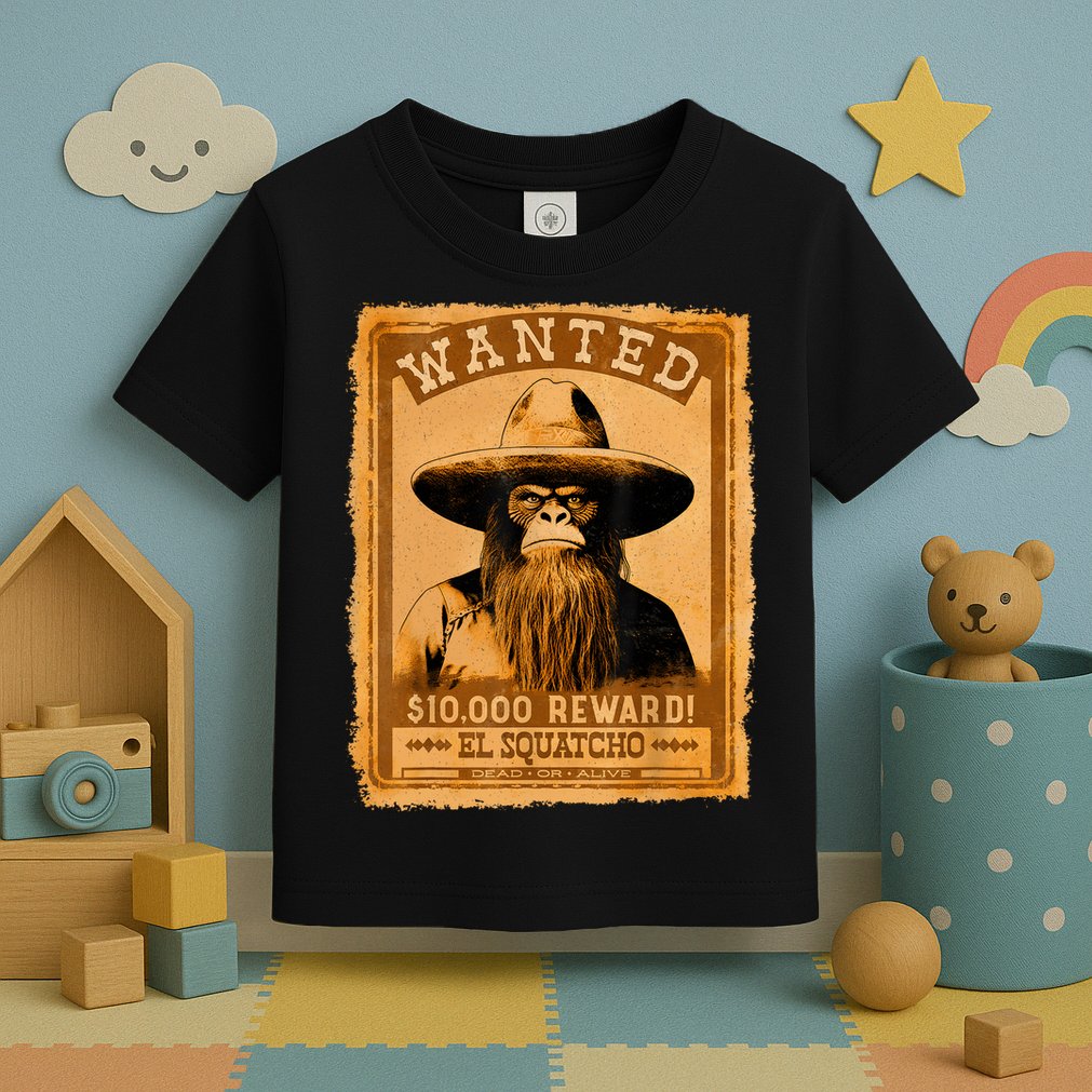El Squatcho Wanted Poster – Western Bigfoot Funny Sasquatch Toddler T-Shirt