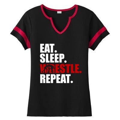 Eat Sleep Wrestle, Repeat Wrestle Ladies Halftime Notch Neck Tee