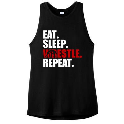 Eat Sleep Wrestle, Repeat Wrestle Ladies PosiCharge Tri-Blend Wicking Tank