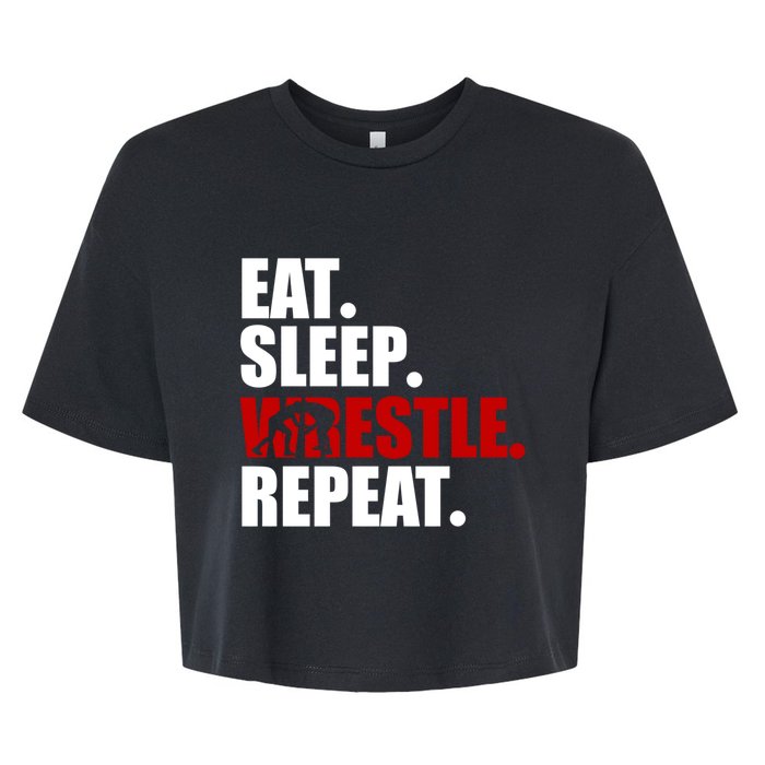 Eat Sleep Wrestle, Repeat Wrestle Bella+Canvas Jersey Crop Tee