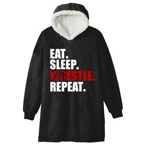 Eat Sleep Wrestle, Repeat Wrestle Hooded Wearable Blanket