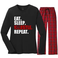 Eat Sleep Wrestle, Repeat Wrestle Women's Long Sleeve Flannel Pajama Set 