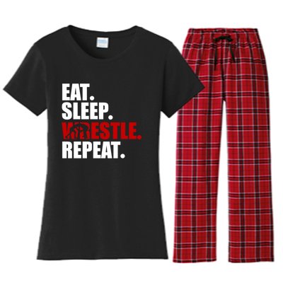 Eat Sleep Wrestle, Repeat Wrestle Women's Flannel Pajama Set