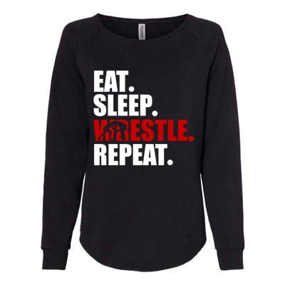 Eat Sleep Wrestle, Repeat Wrestle Womens California Wash Sweatshirt