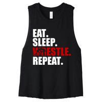 Eat Sleep Wrestle, Repeat Wrestle Women's Racerback Cropped Tank