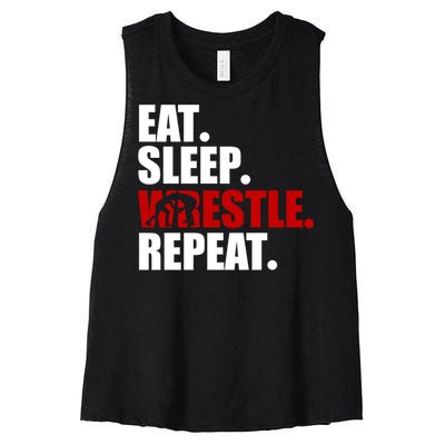 Eat Sleep Wrestle, Repeat Wrestle Women's Racerback Cropped Tank