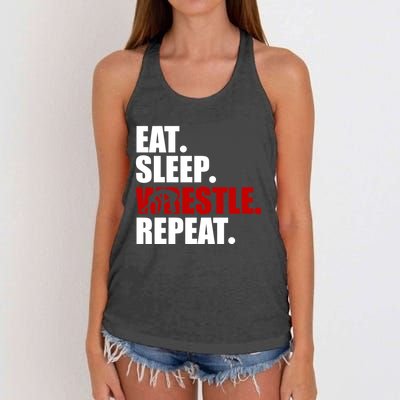 Eat Sleep Wrestle, Repeat Wrestle Women's Knotted Racerback Tank