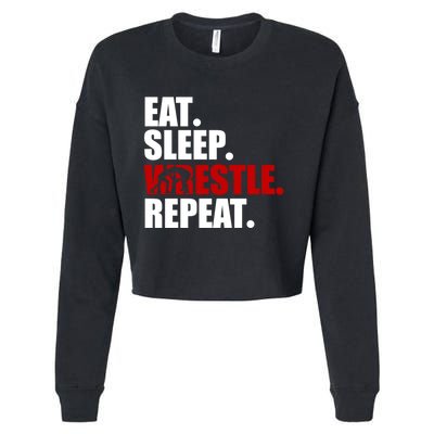 Eat Sleep Wrestle, Repeat Wrestle Cropped Pullover Crew