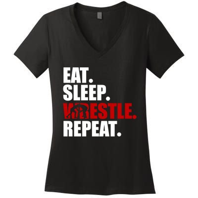 Eat Sleep Wrestle, Repeat Wrestle Women's V-Neck T-Shirt