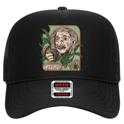 Einstein Smoking Weed High Crown Mesh Back Trucker Hat