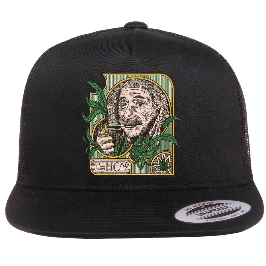 Einstein Smoking Weed Flat Bill Trucker Hat