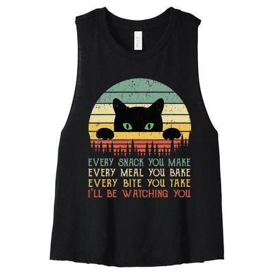 Every Snack You Make Cat Funny Cat Mom Cat Mama Cat Dad Women's Racerback Cropped Tank