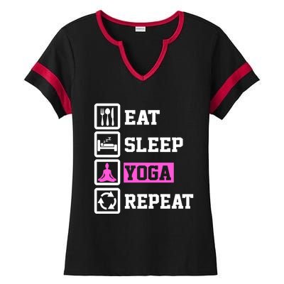 Eat Sleep Yoga Repeat Funny Yoga Lover Gift Ladies Halftime Notch Neck Tee