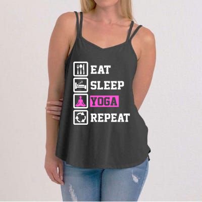 Eat Sleep Yoga Repeat Funny Yoga Lover Gift Women's Strappy Tank