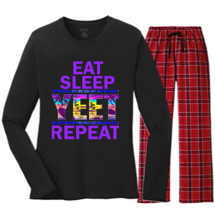 Eat Sleep Yeet Repeat Vintage Yeet Apparel Women's Long Sleeve Flannel Pajama Set 