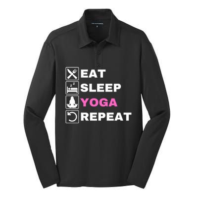 Eat Sleep Yoga Repeat Exercise Gym Funny Yoga Funny Workout Cute Gift Silk Touch Performance Long Sleeve Polo