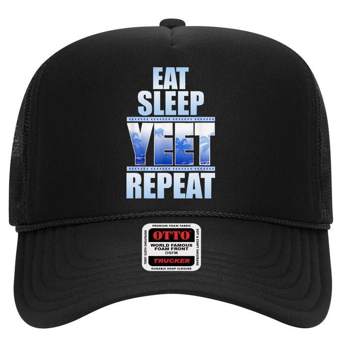 Eat Sleep Yeet Repeat Vintage High Crown Mesh Back Trucker Hat