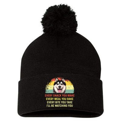 Every Snack You Make Husky Dog Mom Dog Dad Retro Premium Pom Pom 12in Knit Beanie