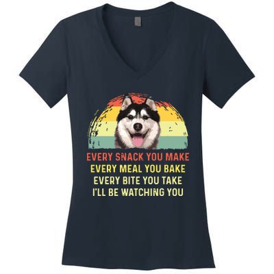 Every Snack You Make Husky Dog Mom Dog Dad Retro Premium Women's V-Neck T-Shirt