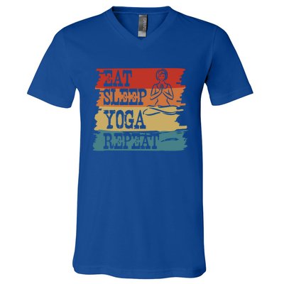 Eat Sleep Yoga Repeat Retro Vintage Yoga Lovers Cool Gift V-Neck T-Shirt