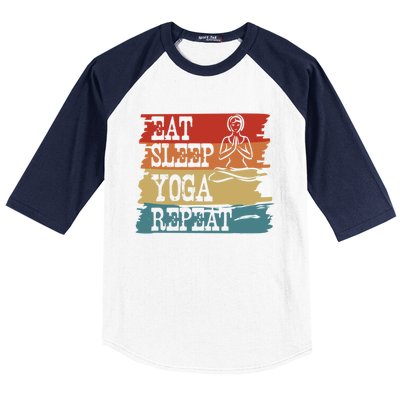 Eat Sleep Yoga Repeat Retro Vintage Yoga Lovers Cool Gift Baseball Sleeve Shirt