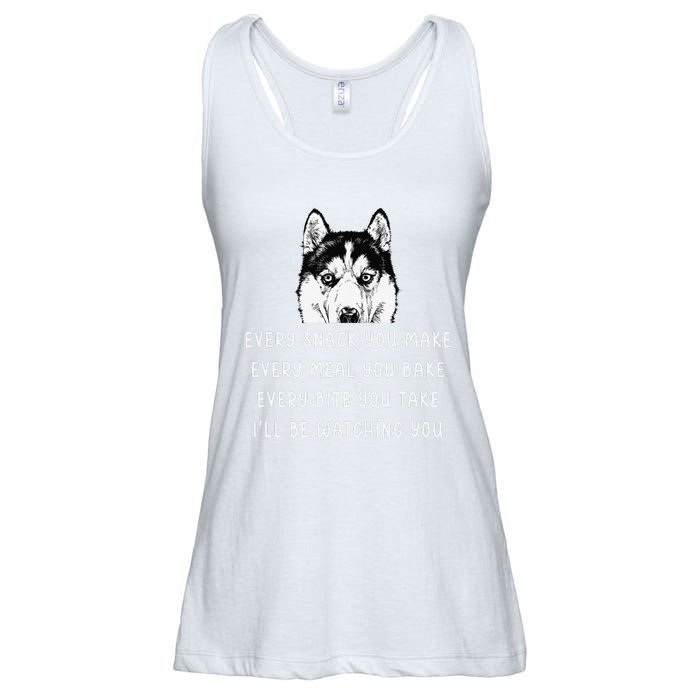 Every snack you make Every meal you bake Siberian Husky Ladies Essential Flowy Tank