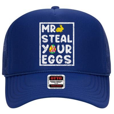 Easter Steal Your Eggs Funny Spring Humor High Crown Mesh Back Trucker Hat