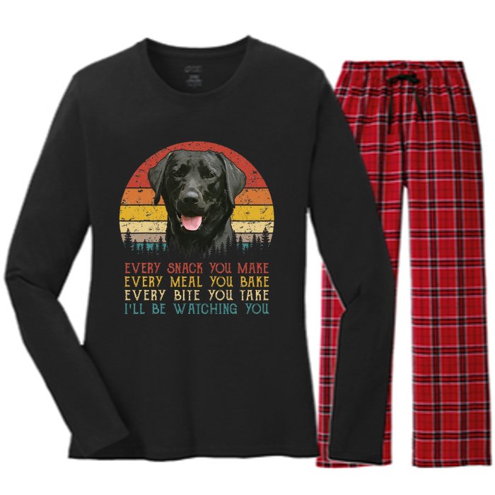 Every Snack You Make Dog Black Labrador Retriever Women's Long Sleeve Flannel Pajama Set 