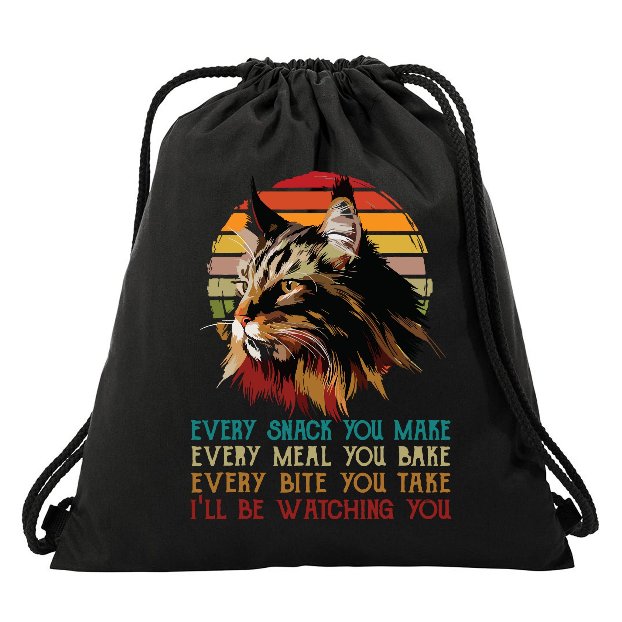 Every Snack You Make Ill Be Watching Funny Maine Coon Meow Drawstring Bag
