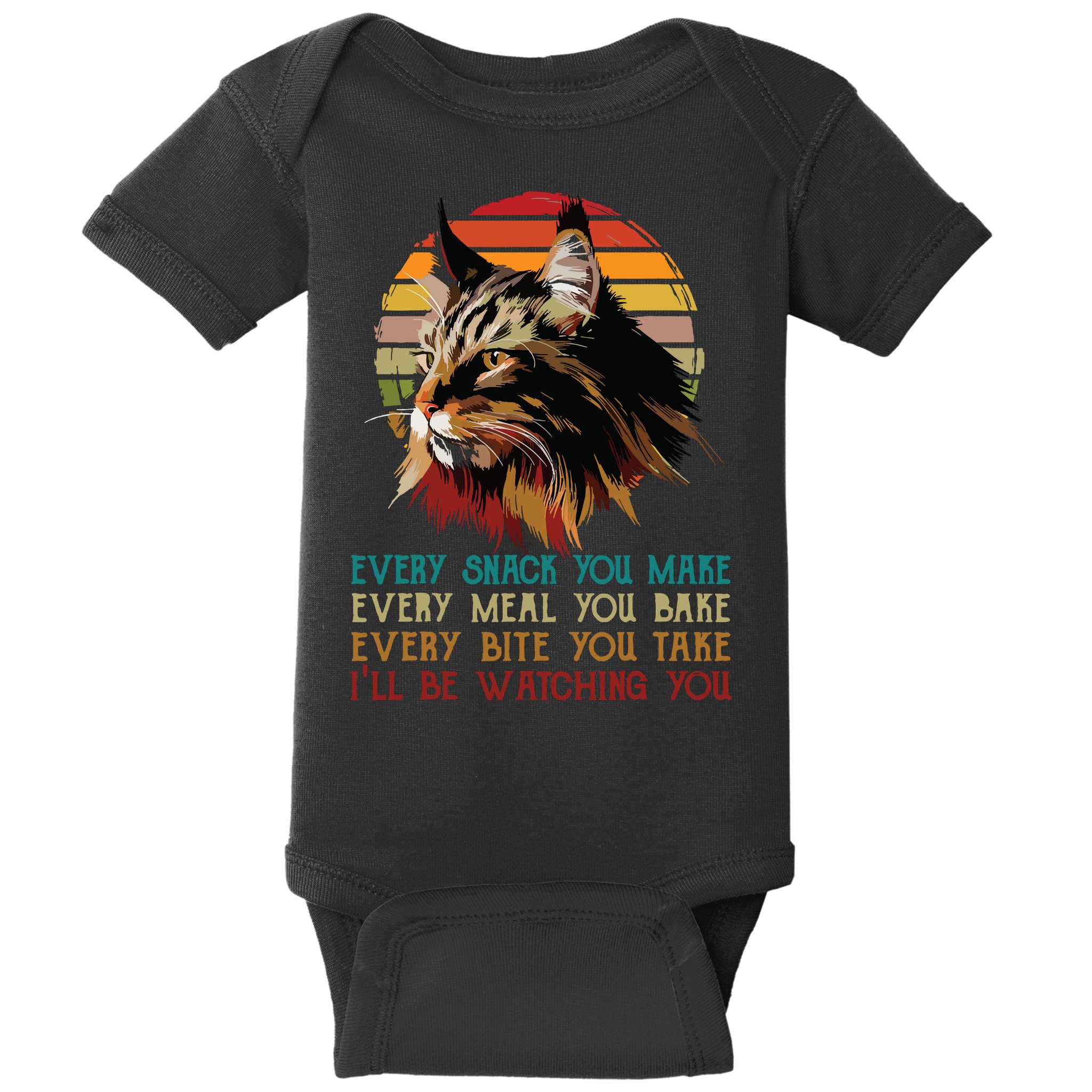 Every Snack You Make Ill Be Watching Funny Maine Coon Meow Baby Bodysuit