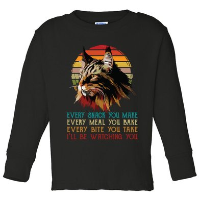Every Snack You Make Ill Be Watching Funny Maine Coon Meow Toddler Long Sleeve Shirt