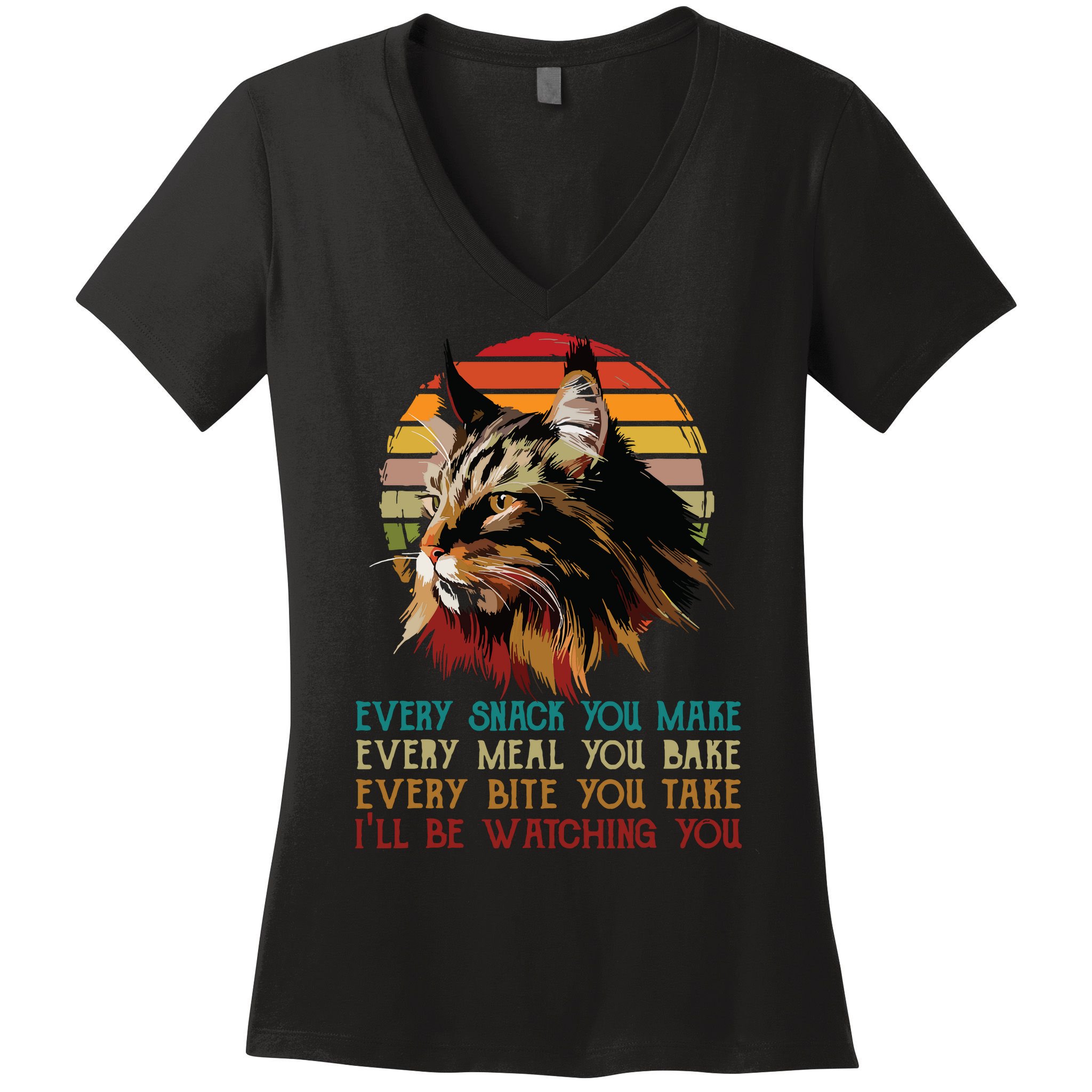 Every Snack You Make Ill Be Watching Funny Maine Coon Meow Women's V-Neck T-Shirt