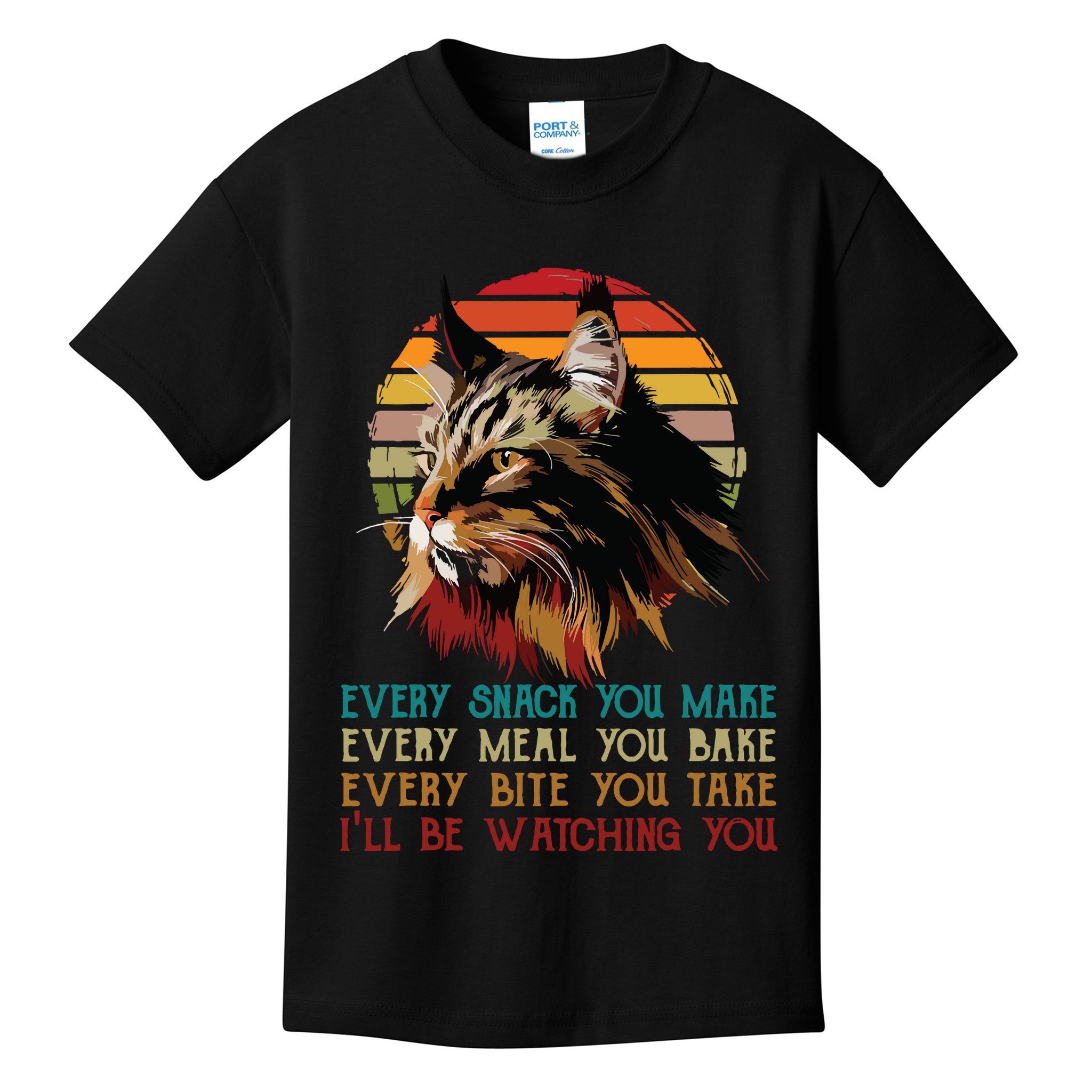 Every Snack You Make Ill Be Watching Funny Maine Coon Meow Kids T-Shirt