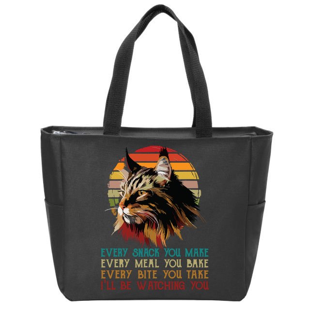 Every Snack You Make Ill Be Watching Funny Maine Coon Meow Zip Tote Bag