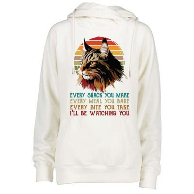 Every Snack You Make Ill Be Watching Funny Maine Coon Meow Womens Funnel Neck Pullover Hood