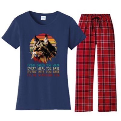 Every Snack You Make Ill Be Watching Funny Maine Coon Meow Women's Flannel Pajama Set