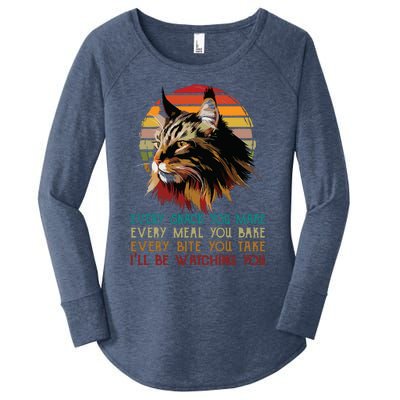 Every Snack You Make Ill Be Watching Funny Maine Coon Meow Women's Perfect Tri Tunic Long Sleeve Shirt