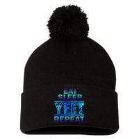 Eat Sleep Yeet Repeat Vintage Pom Pom 12in Knit Beanie