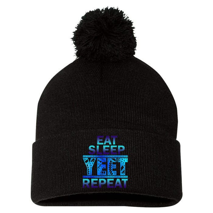 Eat Sleep Yeet Repeat Vintage Pom Pom 12in Knit Beanie