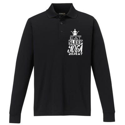 Eat Sleep Yoga Repeat Meditation Meditate Sayings Coach Gift Performance Long Sleeve Polo