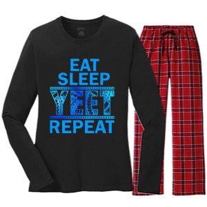 Eat Sleep Yeet Repeat Vintage Yeet Apparel Saying Women's Long Sleeve Flannel Pajama Set 