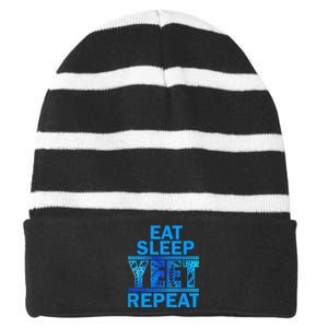 Eat Sleep Yeet Repeat Vintage Yeet Apparel Saying Striped Beanie with Solid Band