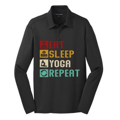 Eat Sleep Yoga Repeat Meditation Yoga Vintage Quotes Sayings Gift Silk Touch Performance Long Sleeve Polo