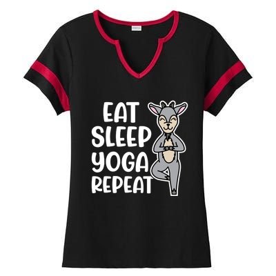 Eat Sleep Yoga Repeat Goat Yoga Fitness Cute Funny Meaningful Gift Ladies Halftime Notch Neck Tee