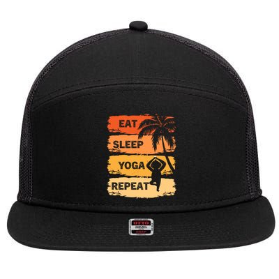 Eat Sleep Yoga Repeat Vintage Retro Yoga Sloth Summer Gift 7 Panel Mesh Trucker Snapback Hat