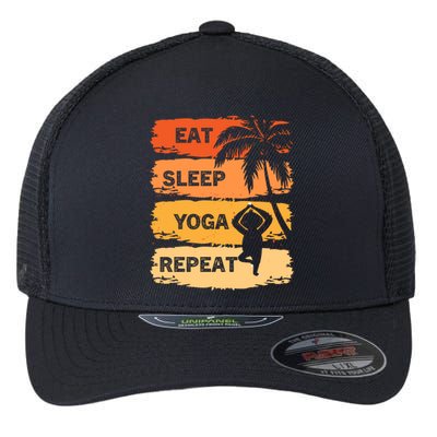 Eat Sleep Yoga Repeat Vintage Retro Yoga Sloth Summer Gift Flexfit Unipanel Trucker Cap